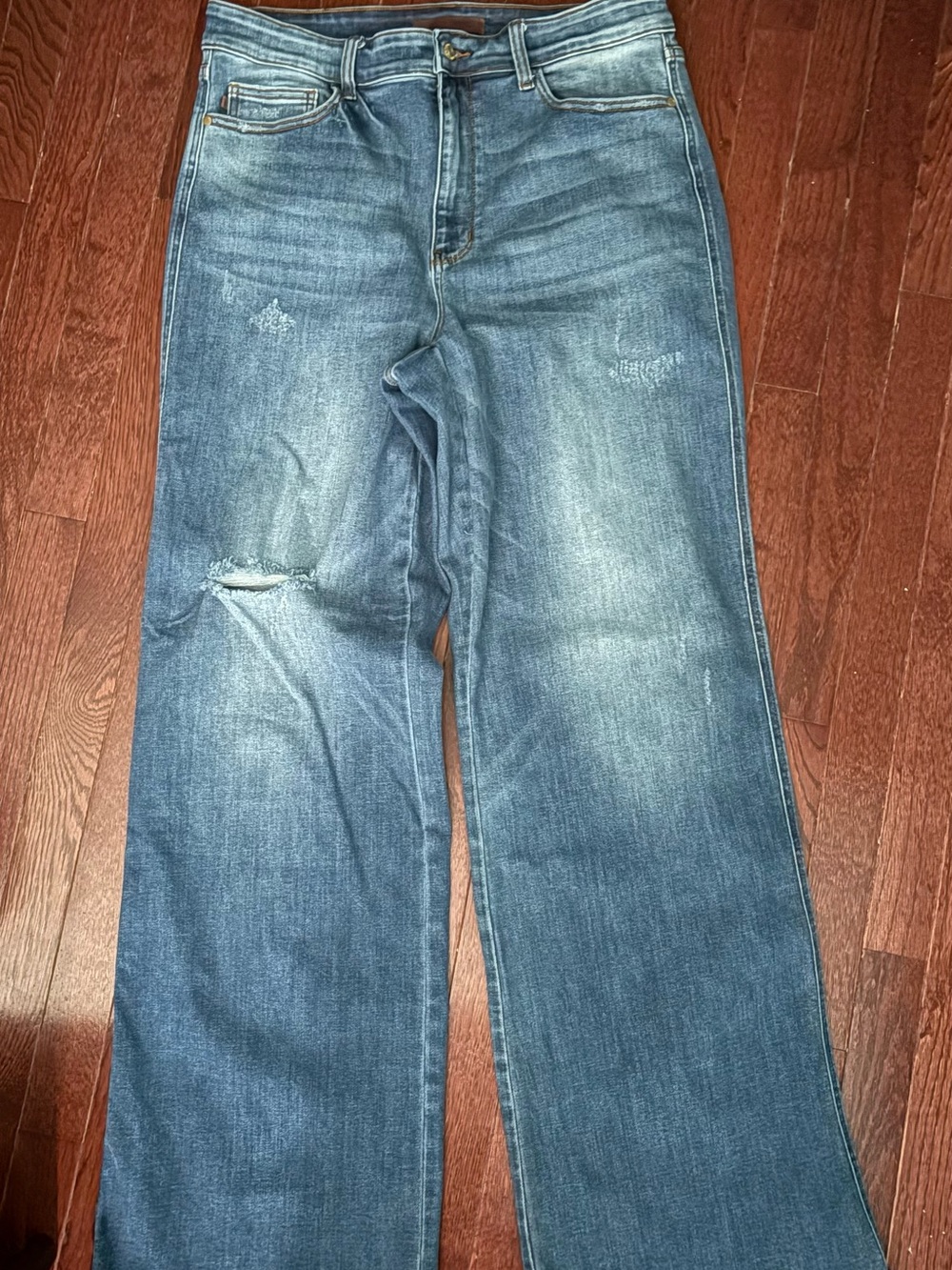 Judy Blue Distressed Medium Blue Wide Leg Jeans